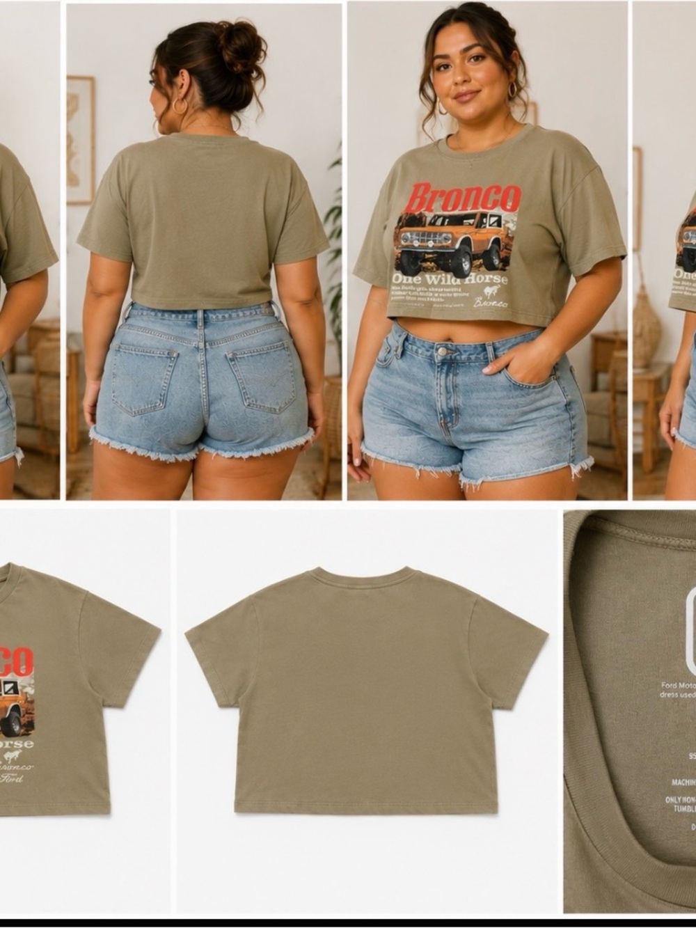 Hybrid Apparel Bronco Graphic Cropped Tee - Olive